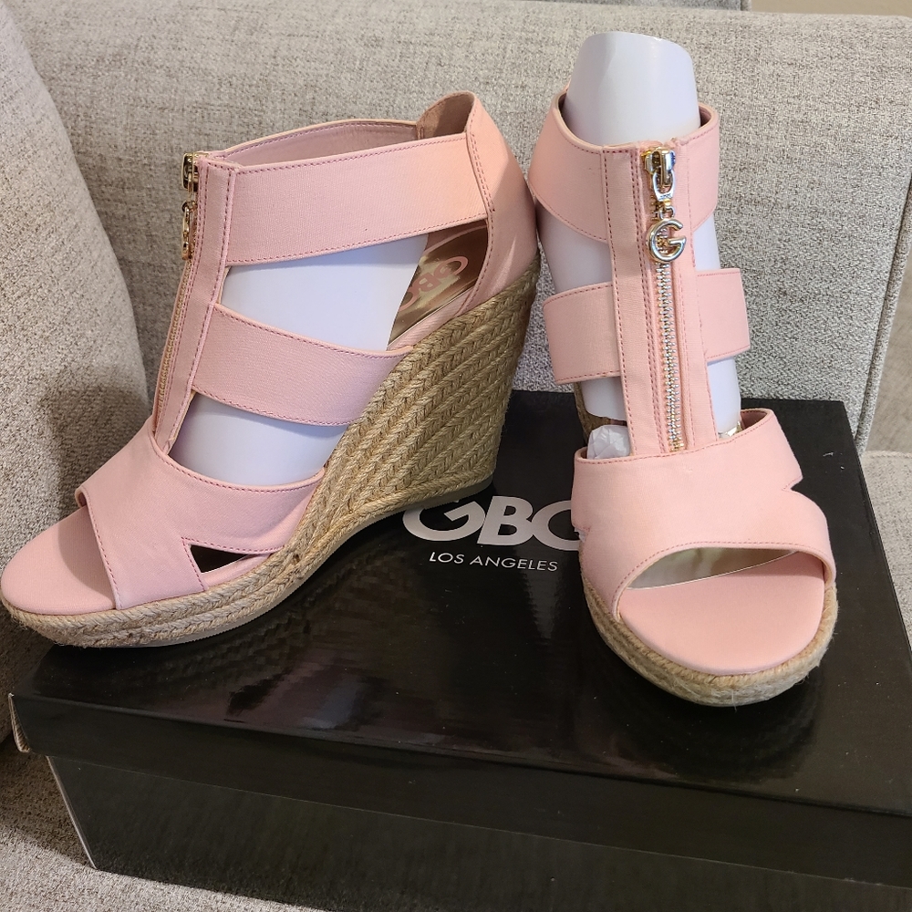 2 PAIRS Guess Wedge Sandal Set - Blush Pink/Denim Size 10